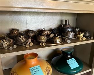 Large selection of rare antique kerosene lamp parts from B&H, E.M. Duplex, and Apollo Duplex
