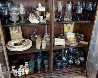 Large assortment of glassware, dishes, and entertaining items