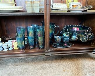 Several sets of carnival glass 
