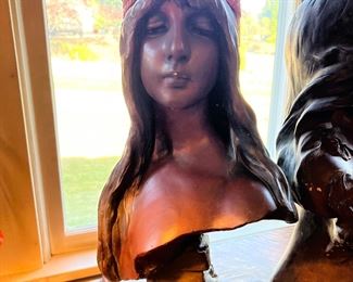 Beautiful plaster bust statue of a woman, titled Diane, and attributed to Emmanuel Villanis 