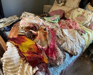Fabulous collection of antique piano shawls and scarves