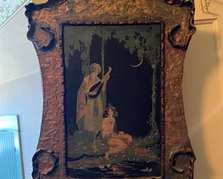 Fantastic and unique antique pie crust frame featuring a scene from the Orientalist era. 