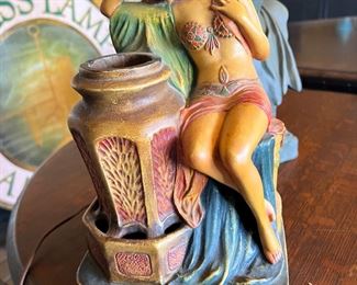 1928 Motion Lamp and incense burner with original plastic multicolor spinner (it's wired, but bulb inside doesn't turn on, probably needs to be replaced). Beautiful woman gazing into the magical urn, like a fortune teller. Martin Novelty Co, Los Angeles, CA. 