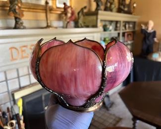 Circa 1890-1900 Bent Slag Glass Paneled Lotus Flower Shade in beautiful white and pink and purple colors