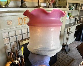 Antique 5.5 inch Open Top Hall Lamp Shade in Frosted White and Cranberry