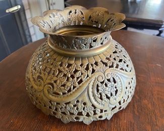 Antique 10 inch Punched Brass Kerosene Lamp Shade
