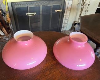 Pair of Cased Pink Tam O Shanter Glass Lamp Shades