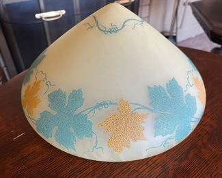 10 inch Antique Cone Top Mushroom Shade with Yellow Orange and Green Leaves