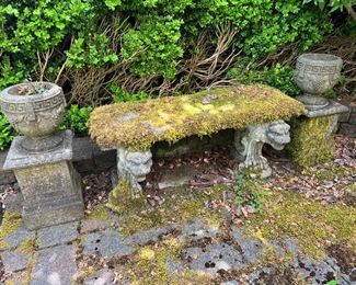 Concrete bench and decorative urns