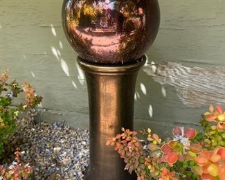 Garden Globe on pedestal in copper brown color