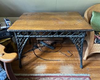 Nice oak and wicker antique desk or table