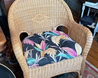 Newer nice condition wicker chairs with matching vintage floral cushions 