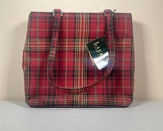 RALPH LAUREN PLAID HANDBAG | New with tag, red plaid Ralph Lauren purse. - l. 11 x w. 3 x h. 18.5 in