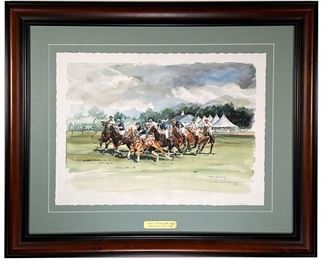 GREENWICH POLO CLUB PRINT | Limited edition, 24/100 and signed by artist, Rod Skidmore.
2002 USPA Gold Cup. - l. 32.5 x h. 26.5 in (with Frame)