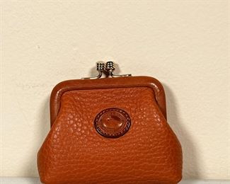DOONEY & BOURKE BROWN LEATHER COIN PURSE | All Weather Leather coin pouch. - l. 3.5 x w. 1 x h. 4 in