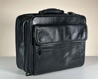 TRAVELWELL LEATHER COMPUTER CASE | Genuine leather computer case new with tag. Contains multiple pockets and storage options for laptops, files, chargers, etc. - l. 15 x w. 7 x h. 12 in