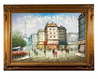BURMAN OIL PAINTING OF THE EIFFEL TOWER | Oil painting of Paris with the Eiffel Tower Signed Burnem. - l. 44 x h. 32 in