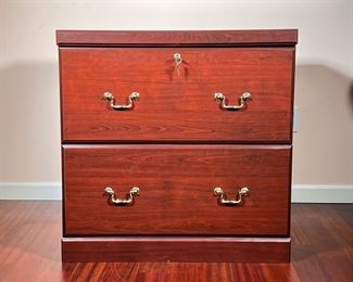 WOODEN FILING CABINET | Having two large drawers with lock and brass handles. - l. 30 x w. 20 x h. 30 in