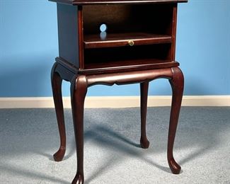 DARK WOOD END TABLE | Dark wood end table with interior shelf. - l. 16 x w. 12 x h. 25.5 in