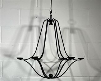 CAST IRON CANDLE CHANDELIER | Black cast iron chandelier with 6 candle holders (not electrified). - h. 27 x dia. 27 in
