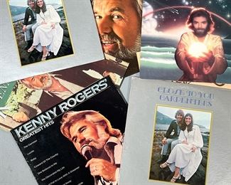 MIXED LOT RECORDS | Vinyl record albums, including Kenny Loggins Keep The Fire, 2 copies of Close to You by Carpenters, Carpenters' self-titled album, and Kenny Rodgers - Greatest Hits, Kenny, and Share Your Love.