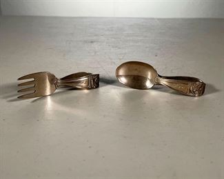 (2PC) TIFFANY STERLING BABY SET | Fork & Spoon. marked “Tiffany & Co Sterling Silver”. - l. 3.5 x w. 1.125 in (Spoon)