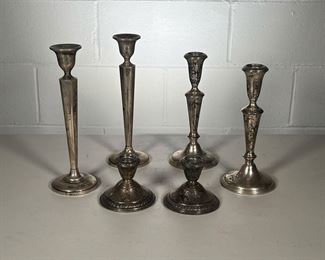 (6PC) STERLING CANDLESTICKS | Three pairs of weighted Sterling Silver Candlesticks, including Fisher and Lenox. - l. 3 x h. 10 in (Tallest Pair)
