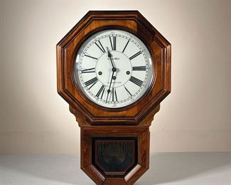 ETHAN ALLEN REGULATOR CLOCK | Dark wood hanging wall clock with Westminster Chime. - l. 13 x w. 5 x h. 20 in