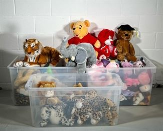 LARGE LOT STUFFED ANIMALS | 3 large plastic containers of stuffed animals and plushies.