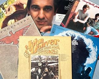 (6PC) MIXED FOLK RECORDS | Vinyl record albums, including: Bob Dylan’s Greatest Hits, Hall and Oates Along the Red Lodge, Dan Fogelberg Phoenix, Placido Domingo with John Denver - Perhaps Love, and John Denver’s Back Home Again and Greatest Hits.
