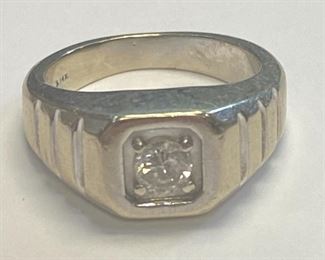 Men’s 14k White Gold Diamond Ring, Size 8.5, Approx .3 Ct, 11.1 Grams