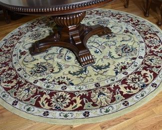 Round Wool Rug - 100" Diameter - Burgundy, Beige, and Green in Coloring