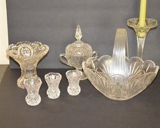 Cut Glass (8) including Tooth Pick Holders, Bowls, Candlesticks, and more