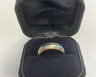 Tiffany & Co. Platinum & 18K Gold Men’s Wedding Band. w/Box. Sz 8. 11 Grams