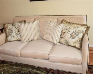 "Huntington House" Sofa - Beige with Tufted Edges, Pillows Included