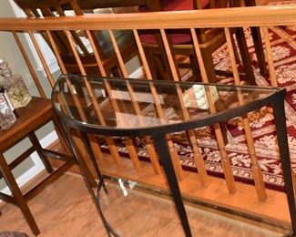 Half Moon Glass Table with Bottom Shelf - 46 x 15 x 31"