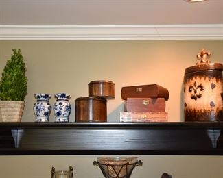 Decorative Items - Entire Shelf Full - Faux Plant, Vases, Boxes and Tin