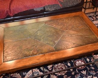 Coffee Table - 49.5 x 30 x 18" - Iron Frame with a Wood & Tile Top