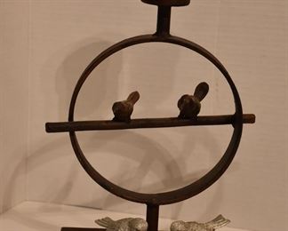 Wrought Iron Birds in Circle Candle Holder with Two Additional Decorative Birds