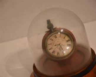"Tempus Fugit" Pocket Watch - Dome Display Case - Glass with Wooden Base