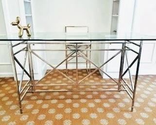 Chrome Bar or Desk with Glass Top