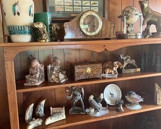 Mantle Clock
Brass Bear figure
Brass Dog Bookends
( shelf not for Sale )