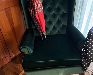 Green velvet wingback
Vintage umbrellas