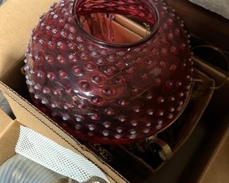 Hanging Cranberry hobnail light fixture