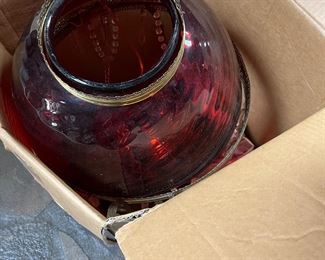 Cranberry glass light fixture