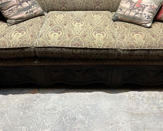 Walnut carved base sofa