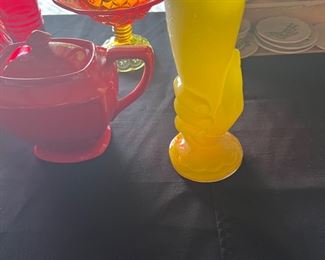 Blown glass yellow hand vase
