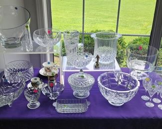 Assorted serving and decorator pieces, including Waterford, Baccarat, and Orrefors.