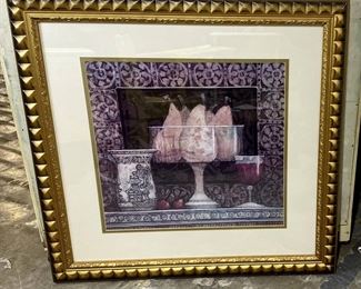 Framed Print Pears and Wine and Vase on Shelf