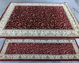 Nice Ruby Red Pattern Area Rug and Matching Runner